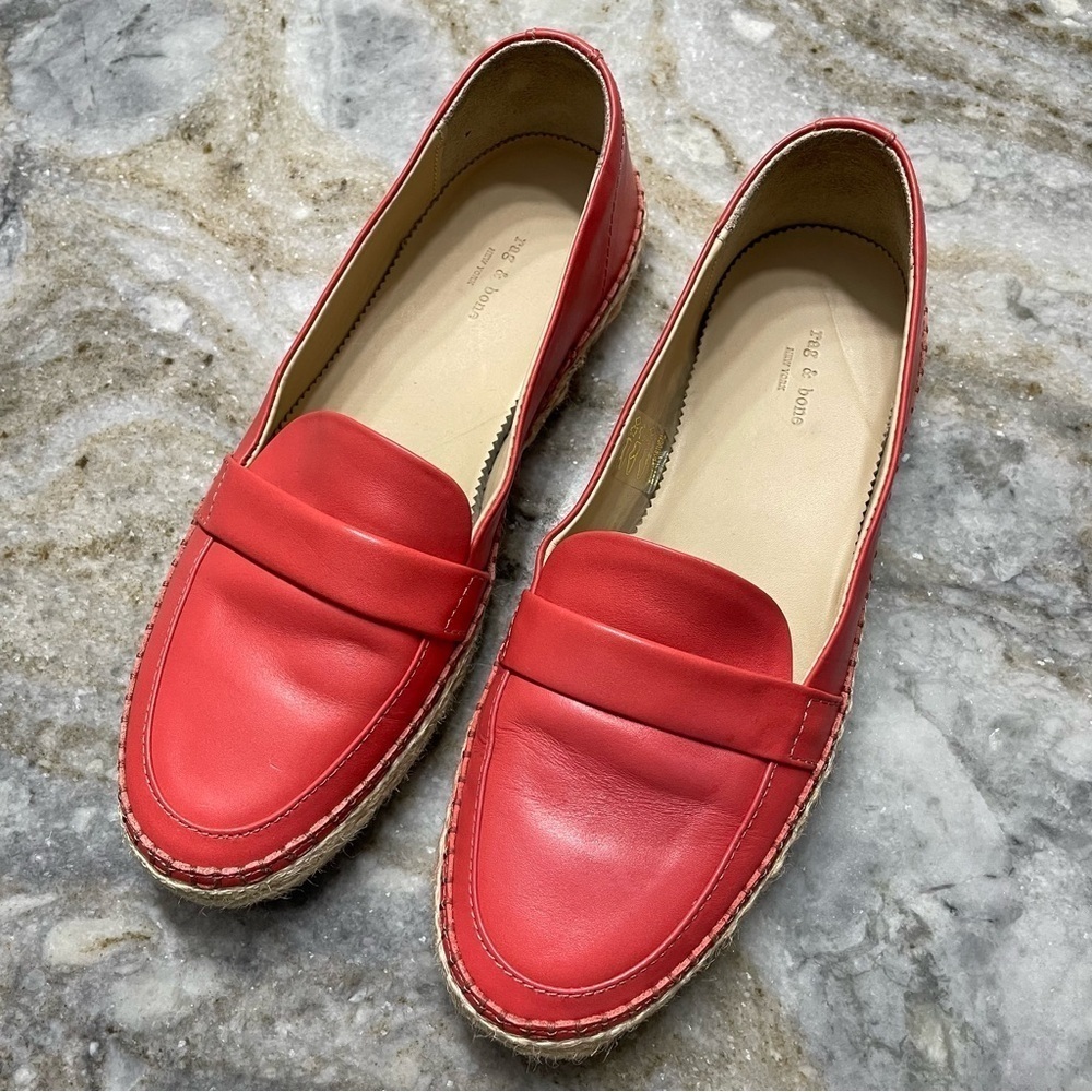 RAG & BONE Orange Pink Leather Slip On Espadrilles Flats